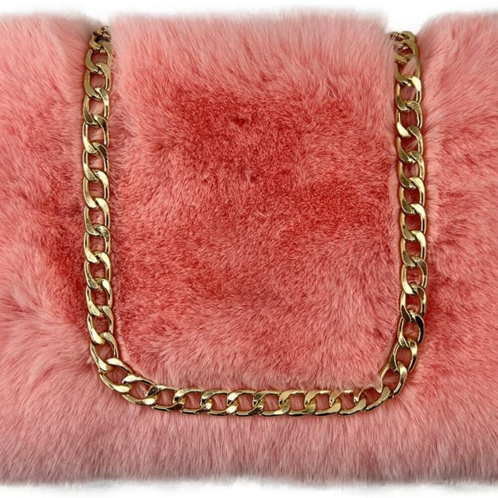 Faux Fox Fur Purse Fuzzy Handbags for Women Evening Handbags Al alloy Shoulder S